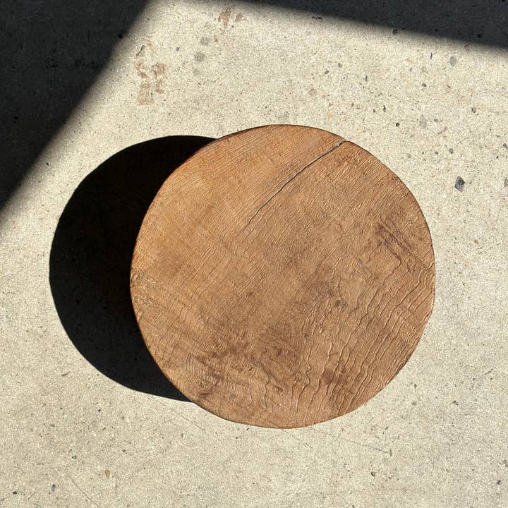 Office Objets - Wholesale Stool - Small low three-legged stool in upcycled blond teak D:30 H:1553