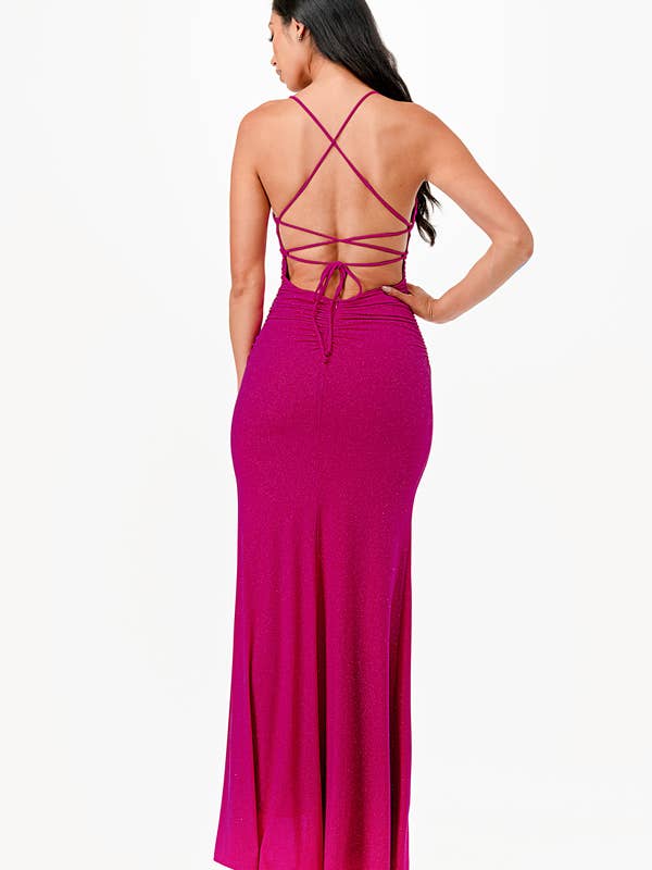 La Scala - Wholesale Dress - Women's - Glittered ITY Back lace up mermaid dress with waist shirring27