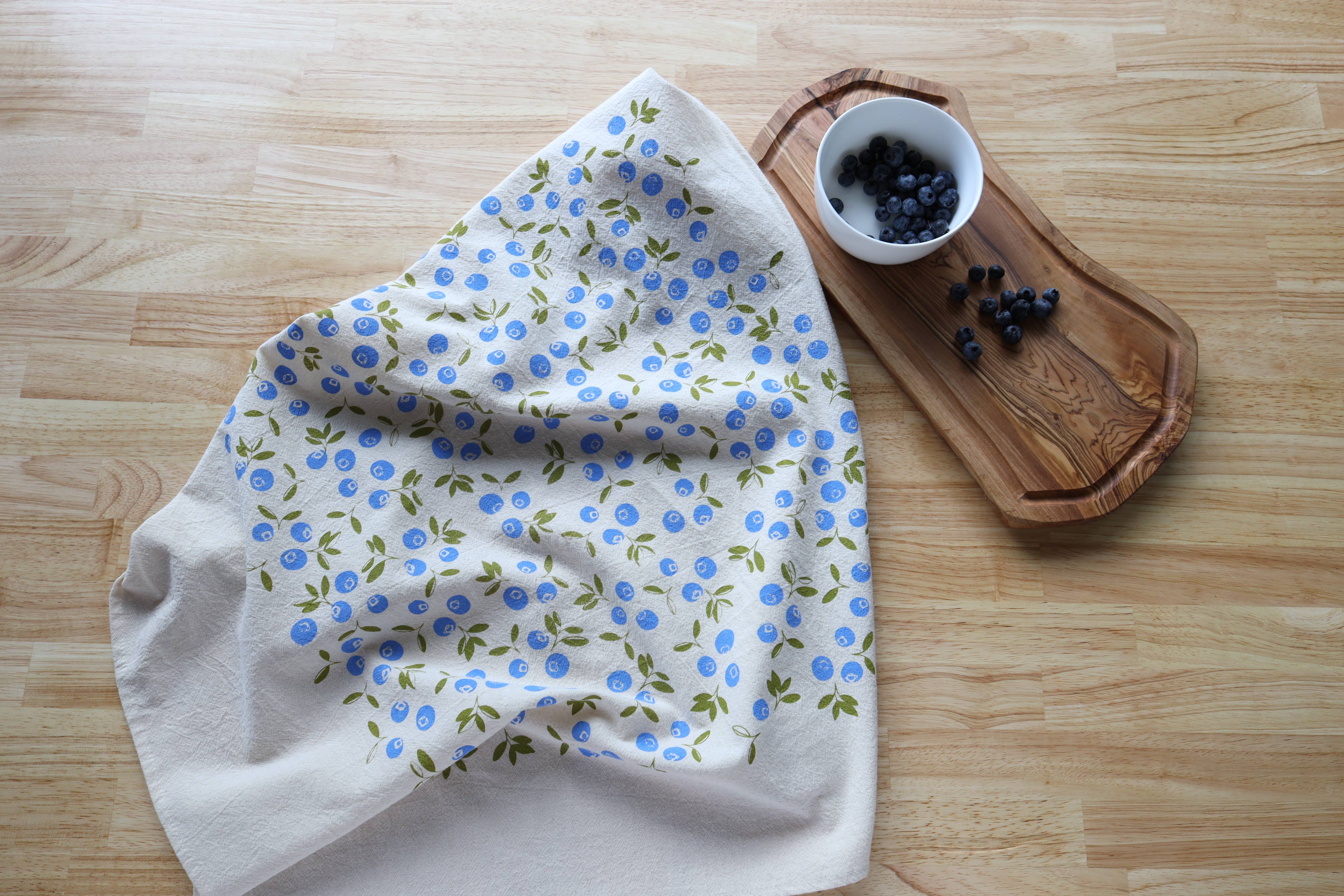 The High Fiber - Wholesale Tea Towel - Blueberry Kitchen Towel, Handprinted Tea Towel6