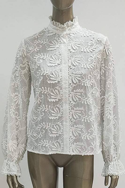 WEISS Spitzenbestickte transparente Bluse für den Großhandel auf Faire3