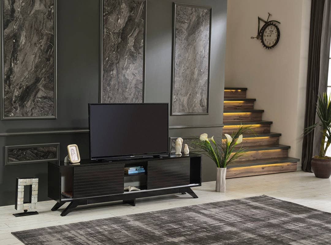 Luxia Tv Stand Black for wholesale on Faire2