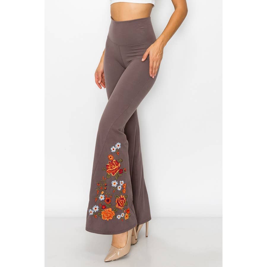 T-Party - Wholesale Pants - Women's - Floral Embroidery Flare Leg Foldover Waist Pants9