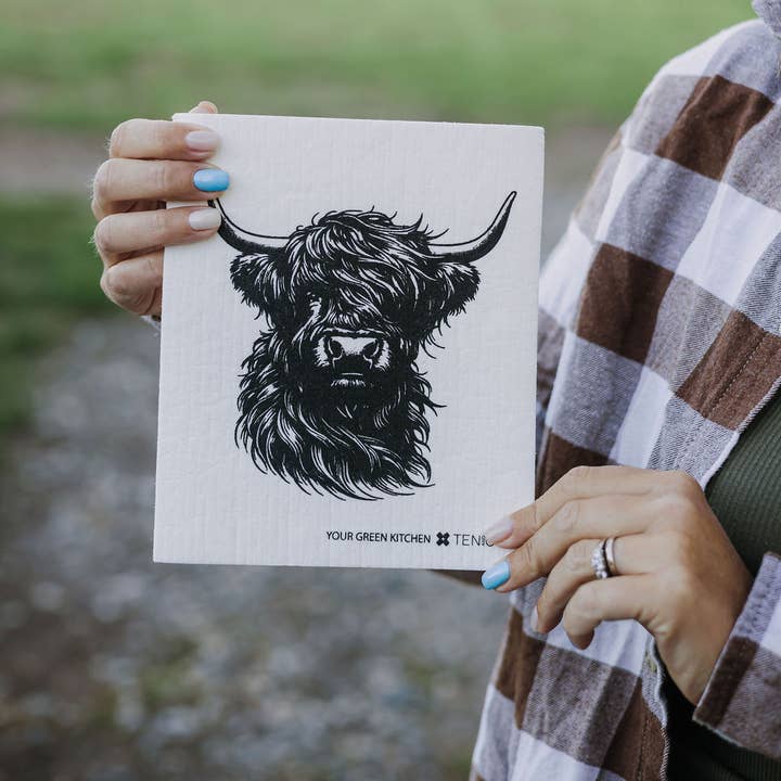 Sponge Cloth / Highland Cow / Reusable Cloth for wholesale by Your Green Kitchen