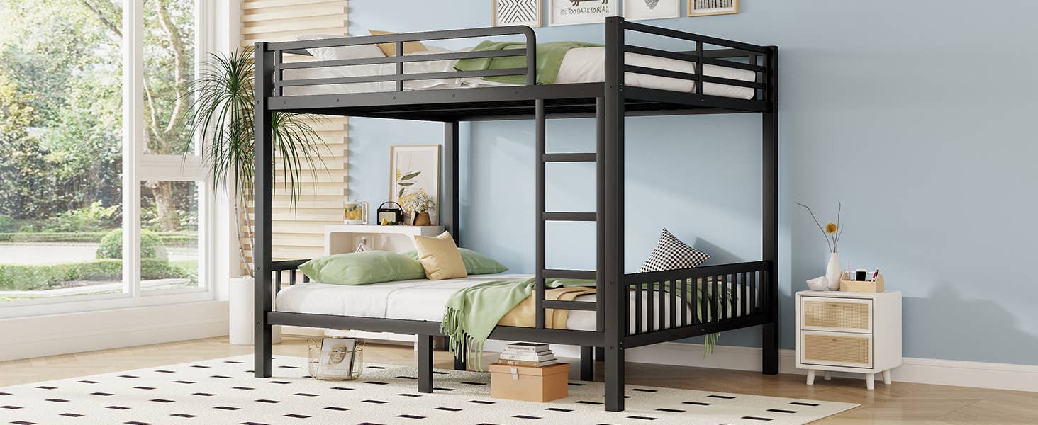 39F Inc. - Wholesale Bed - Queen Over Queen Metal Bunk Bed with Ladder, Black11