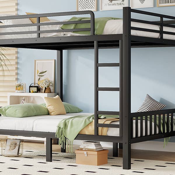 39F Inc. - Wholesale Bed - Queen Over Queen Metal Bunk Bed with Ladder, Black11