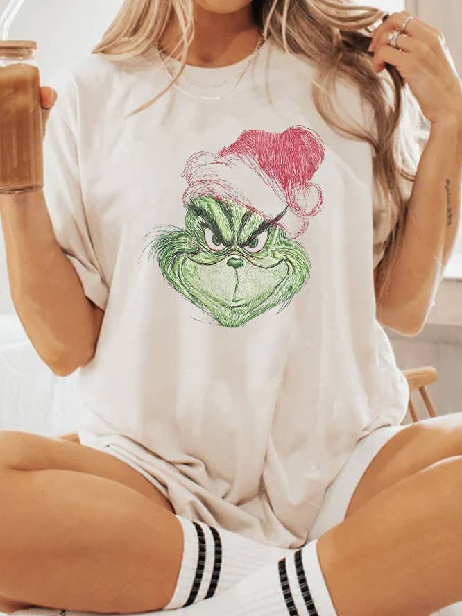 Grinch Sketch Unisex Round Neck Tee for wholesale by Top Avenue