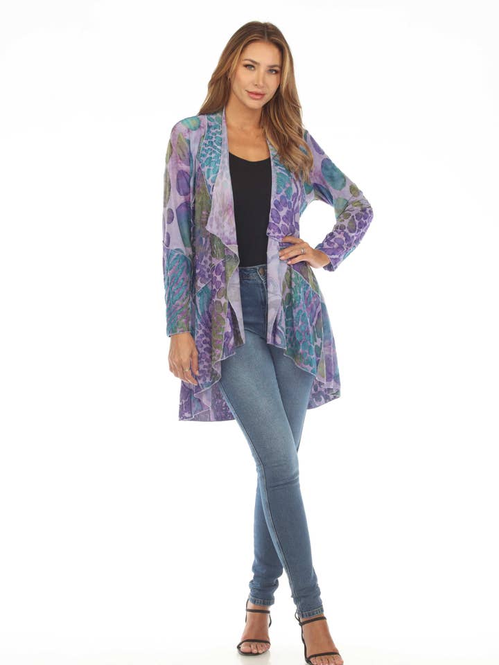 Paars Burnout vest met open voorkant en polka KV24736 voor wholesale door Kamana