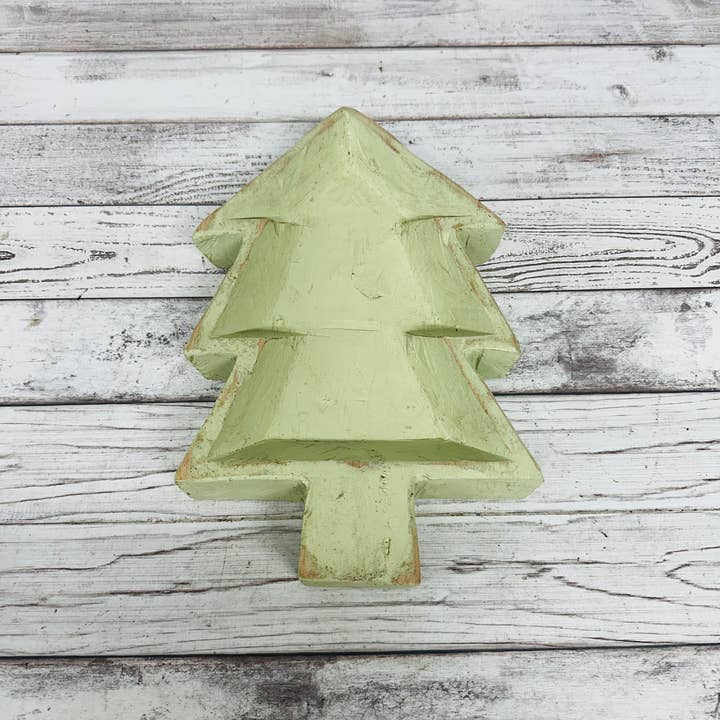 VALENTINA IMPORTS INC - Wholesale Candle Holder - Large Wooden Christmas Tree Dough Bowl. Candle ready 4