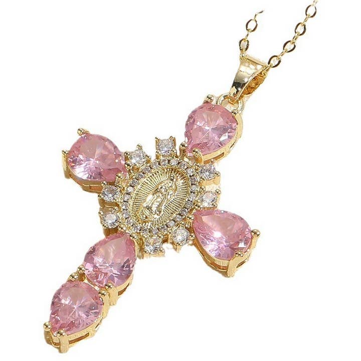 ACCITY - Wholesale Pendant/Charm Necklace - Zirconia Pendant Virgin Mary Cross Necklace_CWMM58676