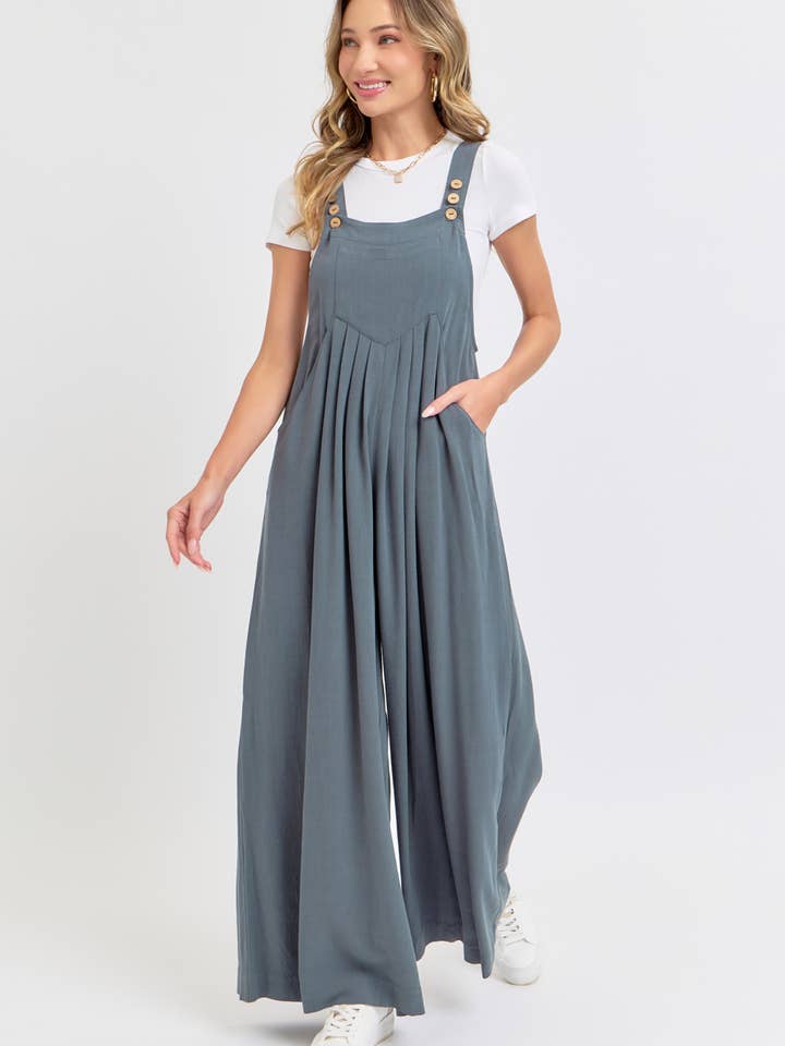ADJUSTABLE STRAP OVERALL WIDE LEG JUMPSUIT for wholesale by Sweet Lovely by Jen