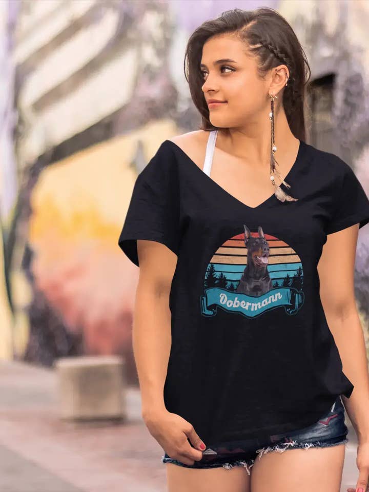 Camiseta ULTRABASIC para mujer, estilo retro Dobermann, divertida camiseta con forma de perro para venta al por mayor de ULTRABASIC