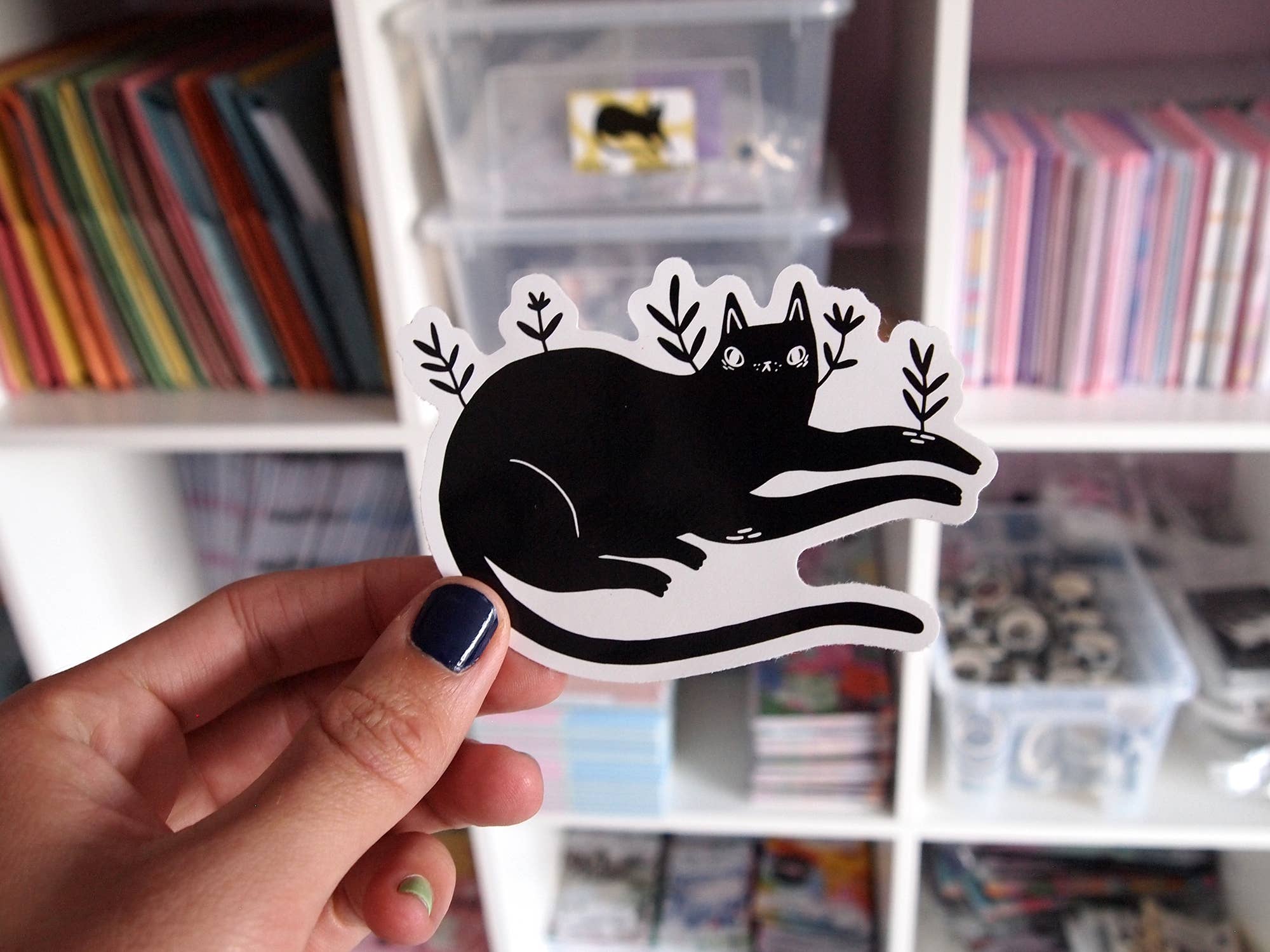I LIKE CATS – wholesale Sticker – Leafy black cat vinyl sticker5