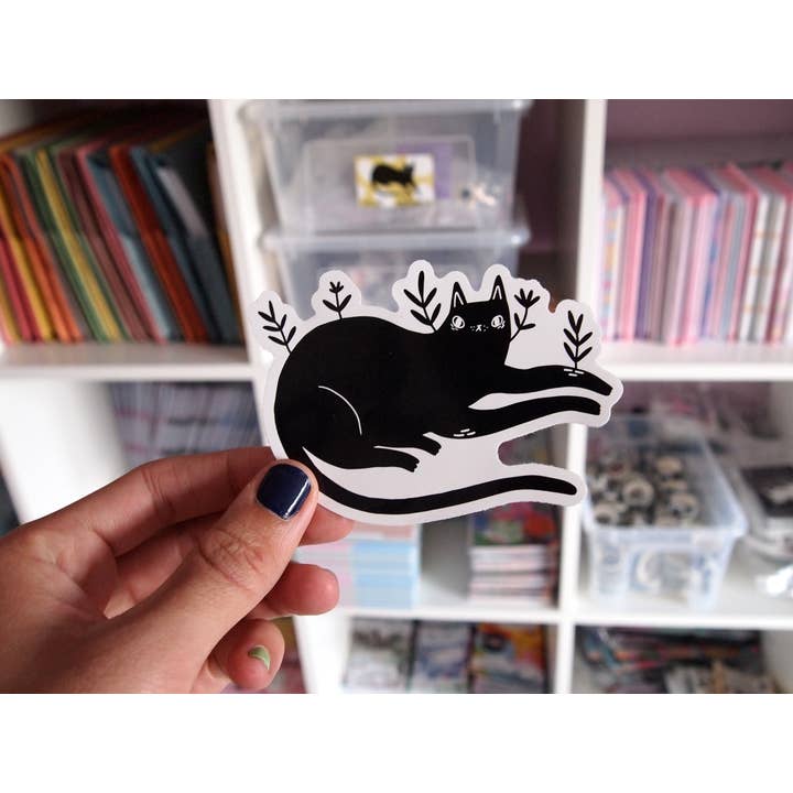 I LIKE CATS – wholesale Sticker – Leafy black cat vinyl sticker5