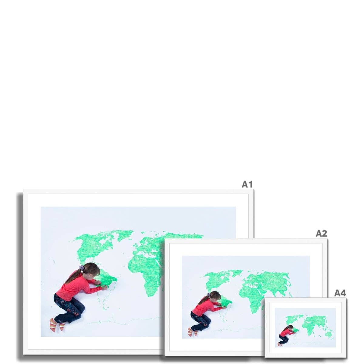 Sorbey - Venta al por mayor Ilustración - Mapa de dibujo de niña del mundo enmarcado y montado6