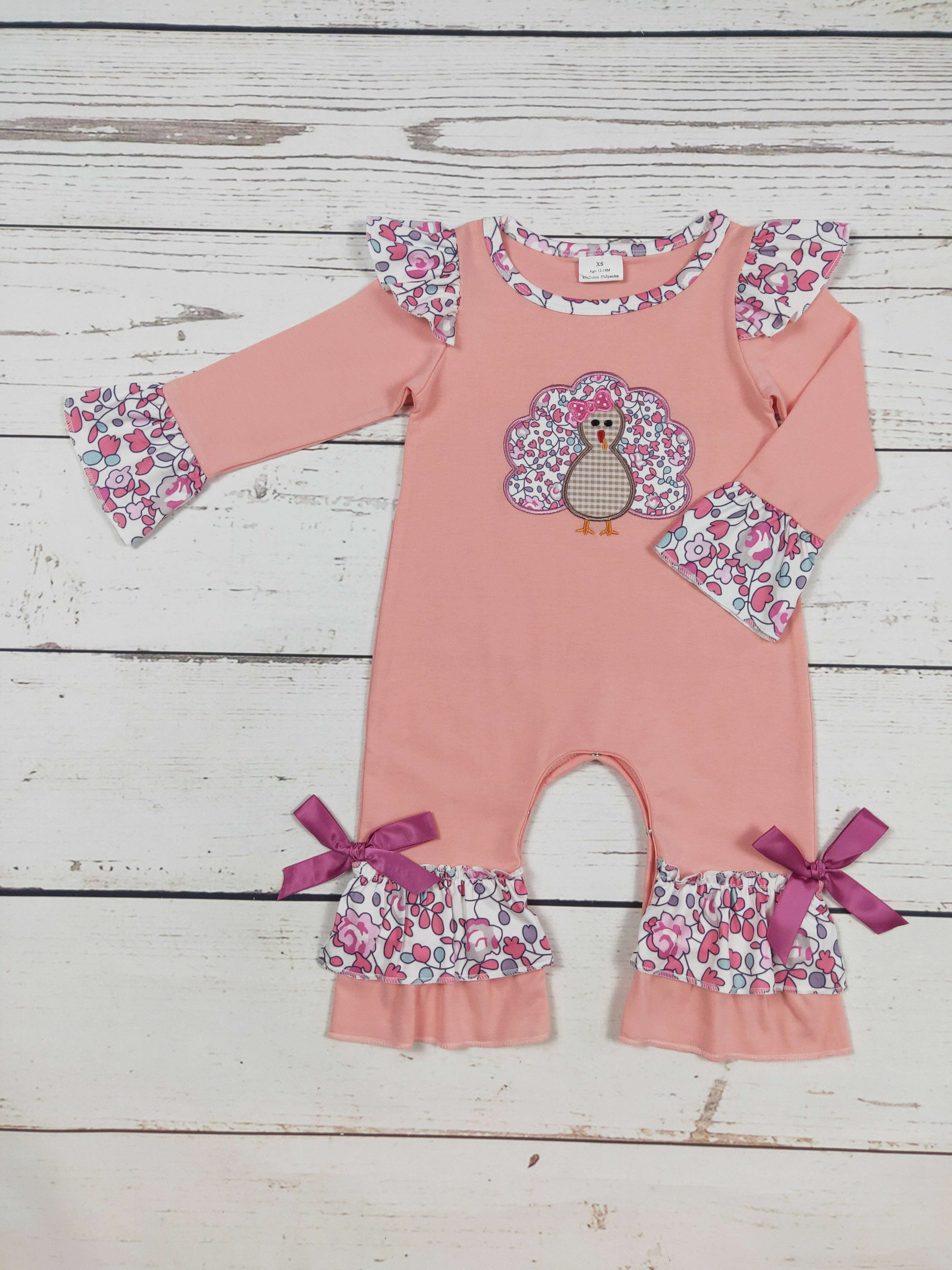 sassy kids palace - Wholesale Jumpsuit - Baby - Baby Flower Turkey Appliqué Romper0