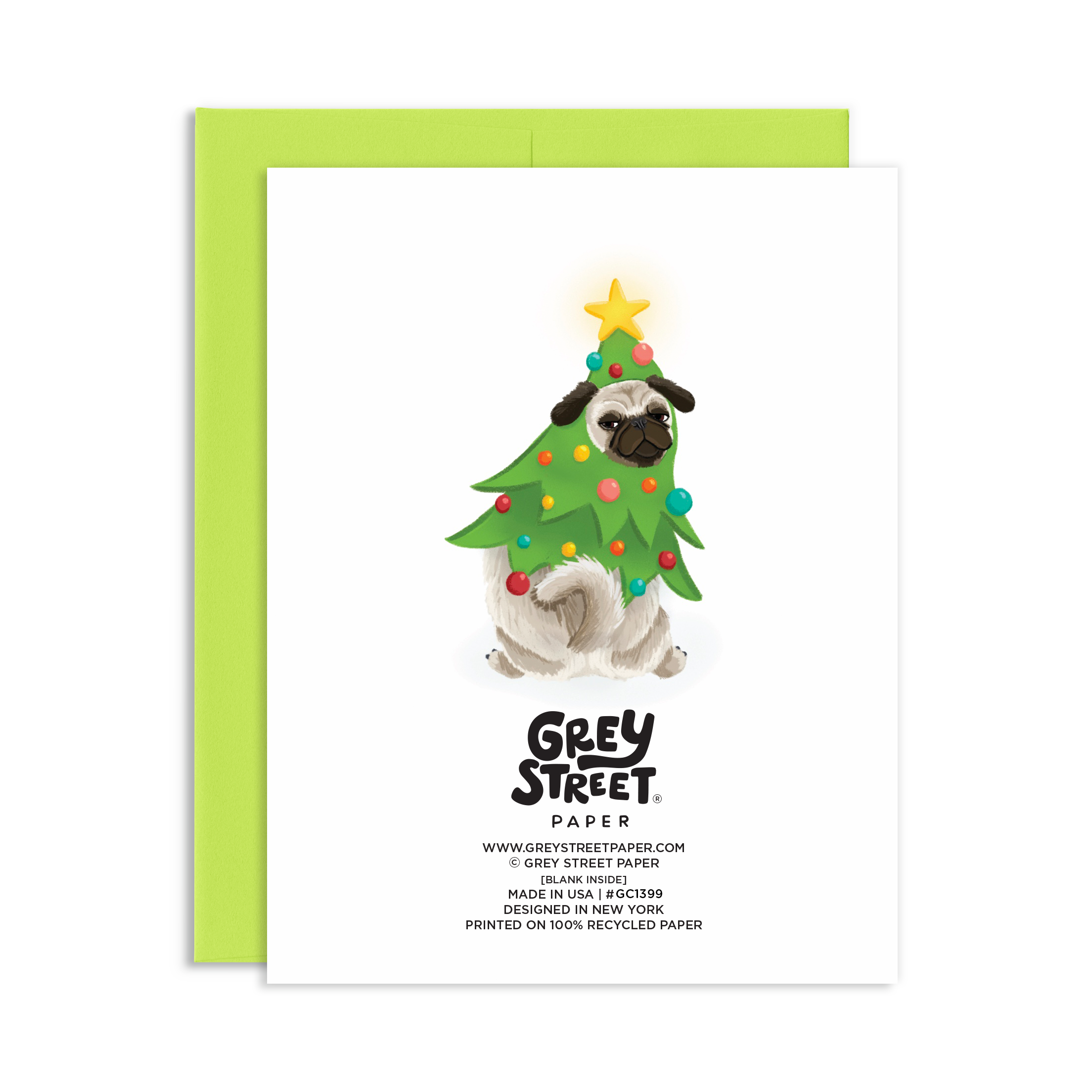 Grey Street Paper - Vente Cartes de Noël - Bah Hum Pug C'est Noël - Carte de vœux de Noël amusante pour chien1