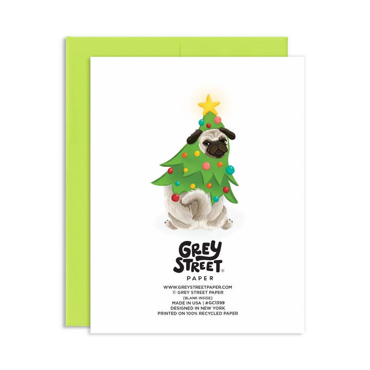 Grey Street Paper - Vente Cartes de Noël - Bah Hum Pug C'est Noël - Carte de vœux de Noël amusante pour chien1