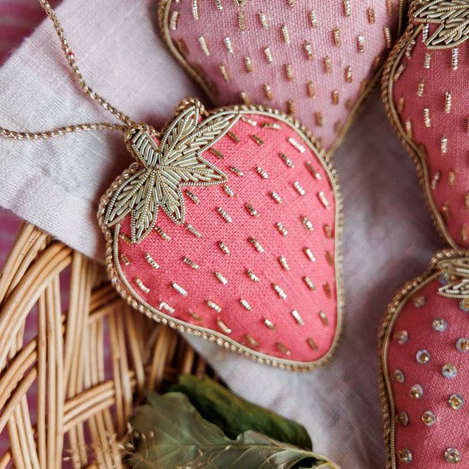 Strawberry (Lipstick Pink) Handmade Decoration for wholesale by Katie Larmour Linen
