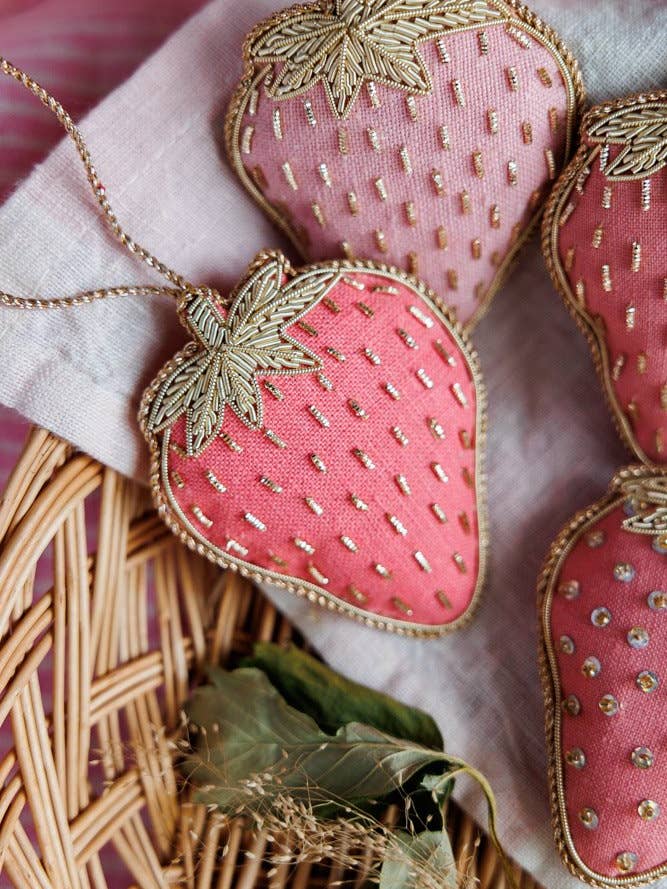 Strawberry (Lipstick Pink) Handmade Decoration for wholesale by Katie Larmour Linen