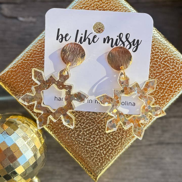 Snefnug Øreringe - Champagne Glitter - Juleøreringe for engroshandel hos Be Like Missy