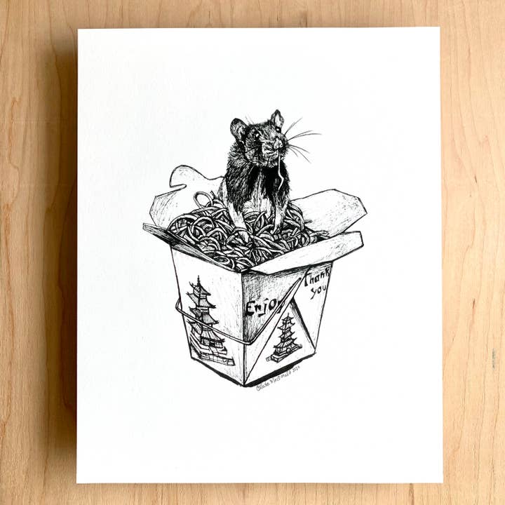Ink By Olivia - Wholesale Art Print - Noodle Rat