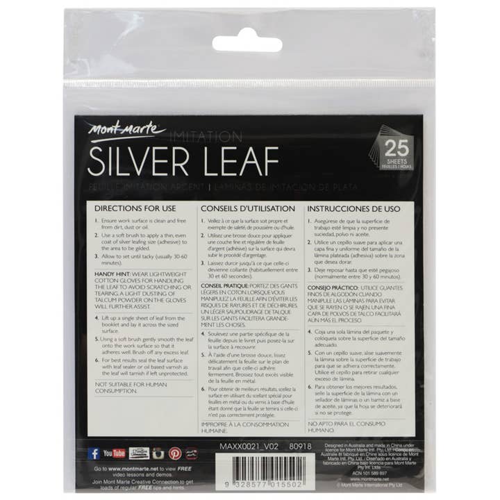 Mont Marte Usa, Inc. - Wholesale Craft Supplies - Imitation Silver Leaf 14x14cm 25 Sheet