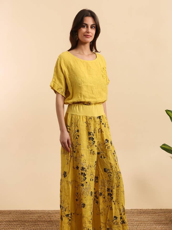 LÉA & LUC - Wholesale Pants – Women's - Floral print trousers in 100% Linen REF. 3052615