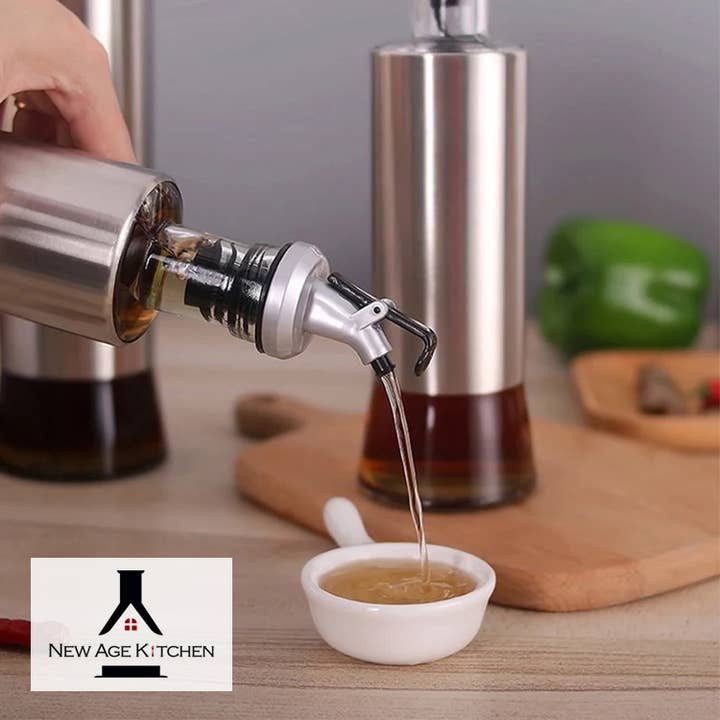 ALETA FARMS - Wholesale Oil/vinegar dispenser - Cruet Glass Bottle, Elegant Stainless-Steel Casing, 17oz STL3