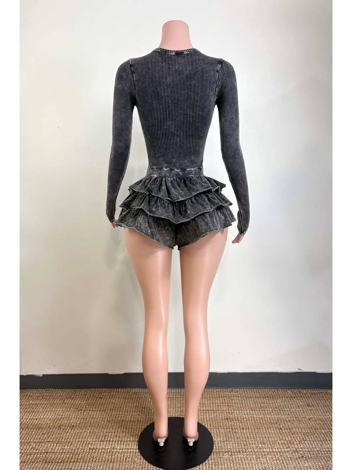 Dalia Studio - Wholesale Romper - Women's - MINERAL WASH ZIP UP TIERED BOTTOM ROMPER15