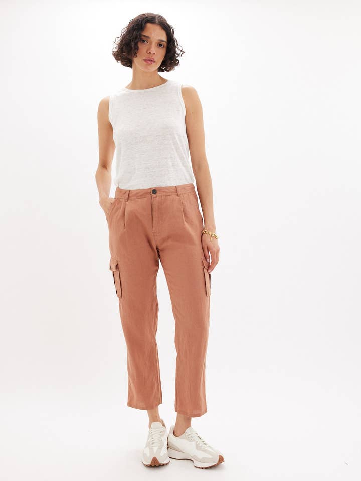 Jordan Linen Tapered Pant - Rust for wholesale by Amelius