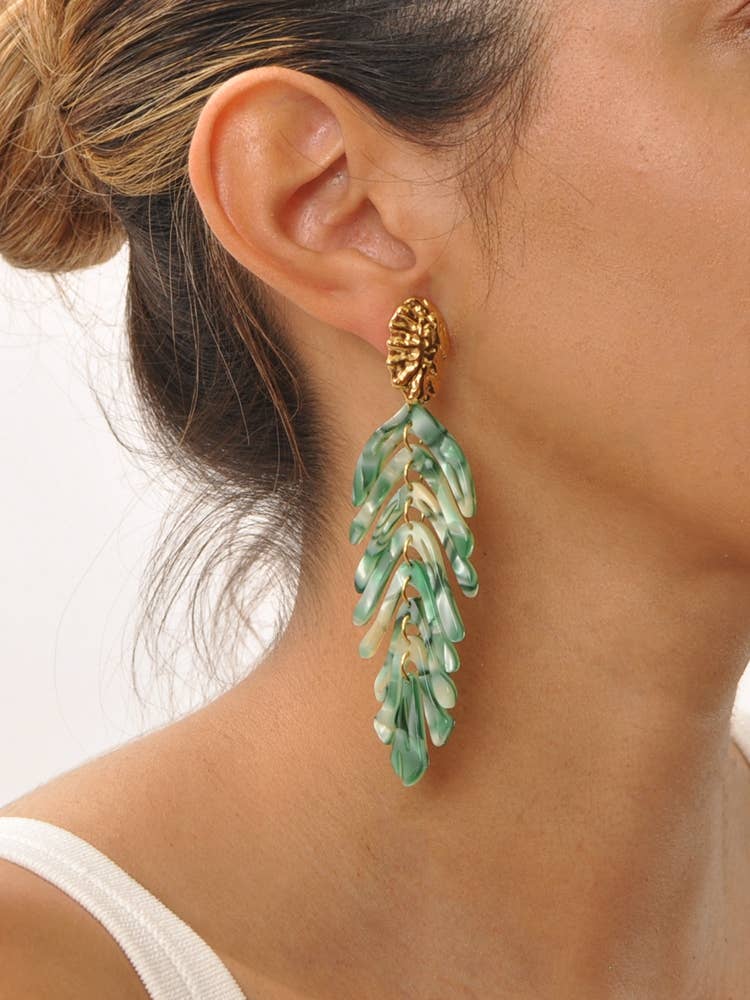 gold Drop Stainless Steel Leaf Earrings for wholesale on Faire