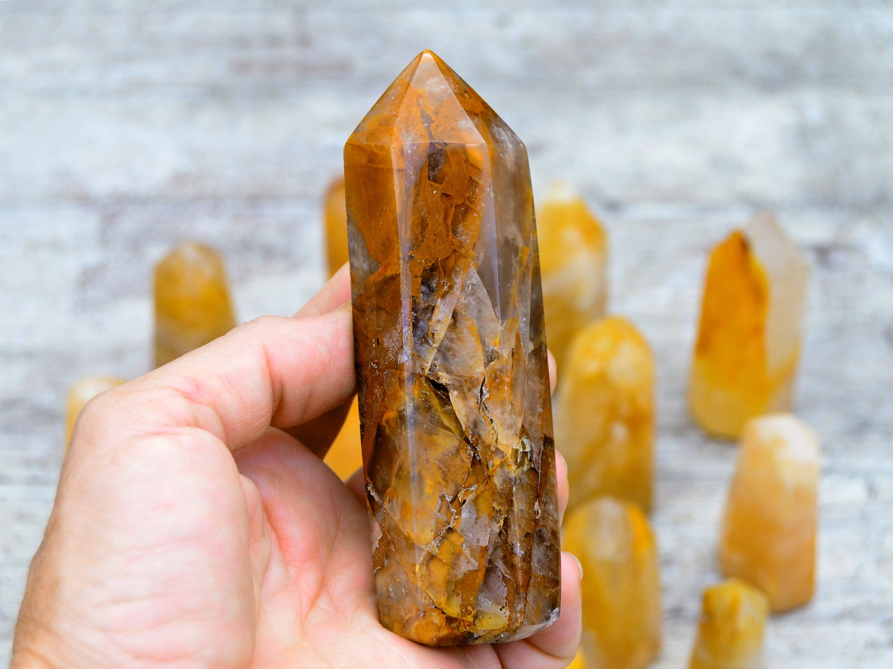 Kaia & Crystals - Wholesale Spiritual Stone/Crystal - Golden Healer Quartz Tower (6-10 Pcs) 1 Kg Yellow Hematoid6