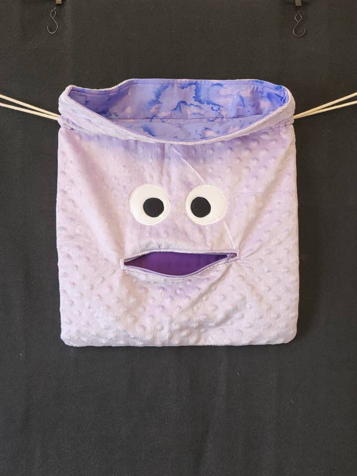 Chomper Buddy Drawstring bag, Slumber Bag, Dementia Alzheimer's, Lavender Dimple Dot Minky for wholesale by Peek A Boo Plush