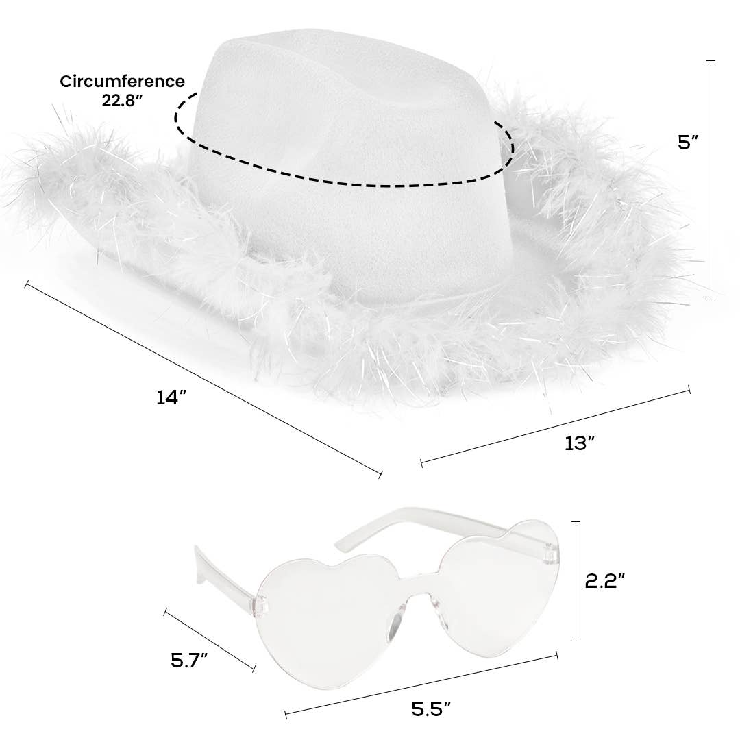 Funcredible - Wholesale Cowboy Hat - Women's - White Cowgirl Hat with Fur Rim - Trendy Light Up Cowboy Hat1