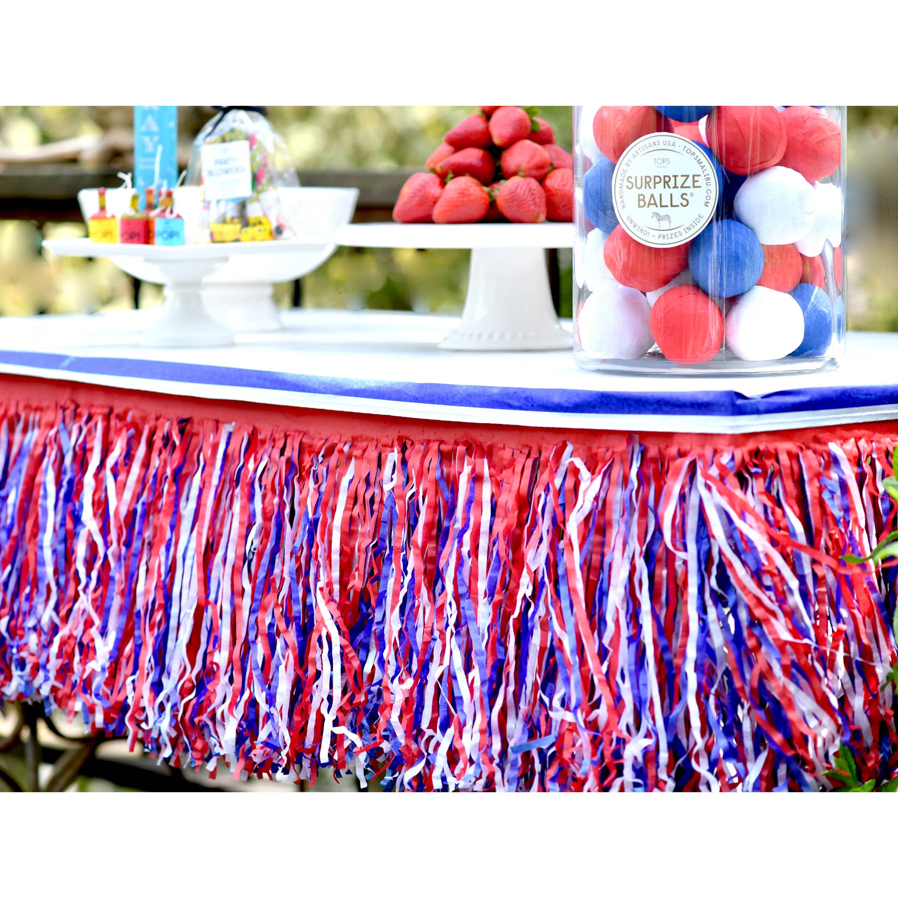 TOPS Malibu - Wholesale Bunting/Garland - Party Table 10' x 15" Tissue Fringe - Red, White & Blue2