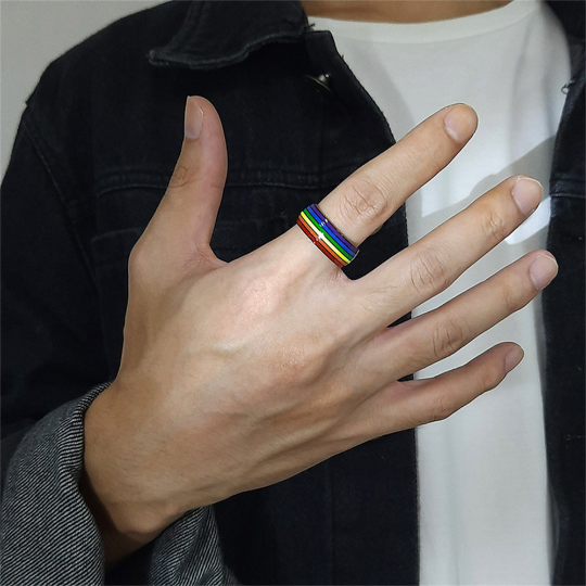 Perimade & Co. LLC - Wholesale Band/Stacked Ring - Rainbow LGBTQ Pride Stacked Band Ring in Stainless Steel4