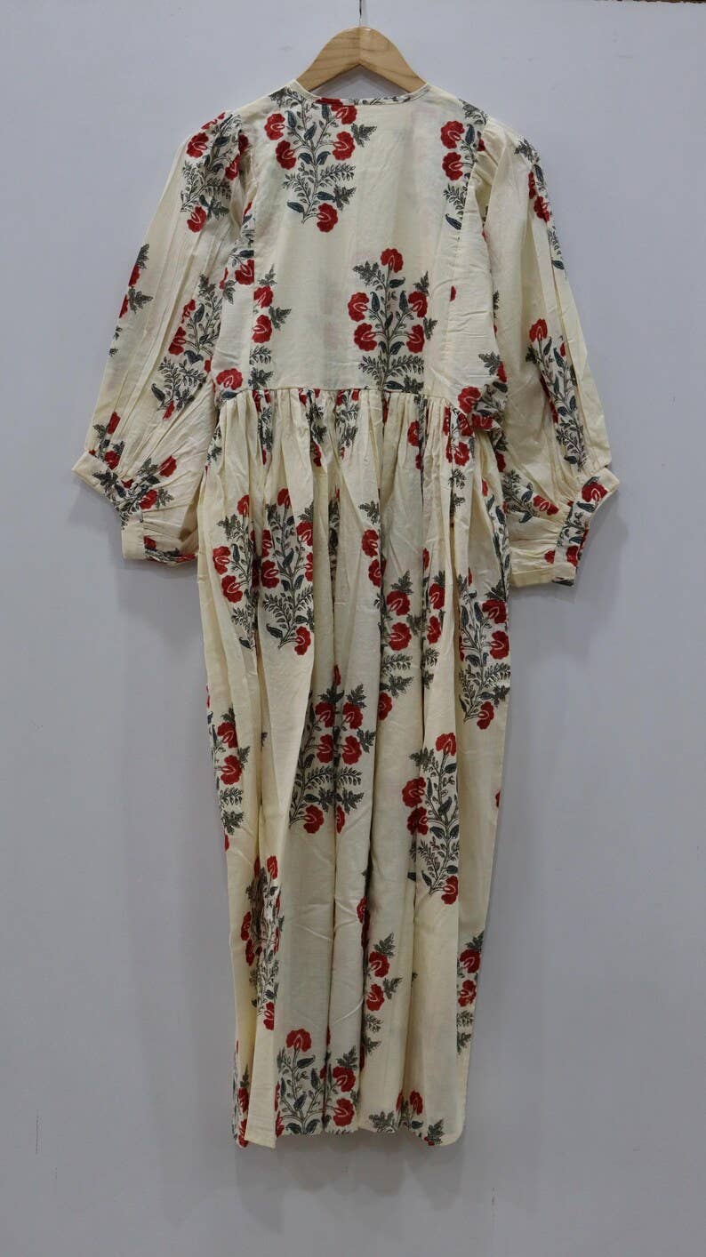 bhavnas boutique - Vendita all'ingrosso Vestito - Donna - Abito midi in cotone con stampa floreale e scollatura profonda3