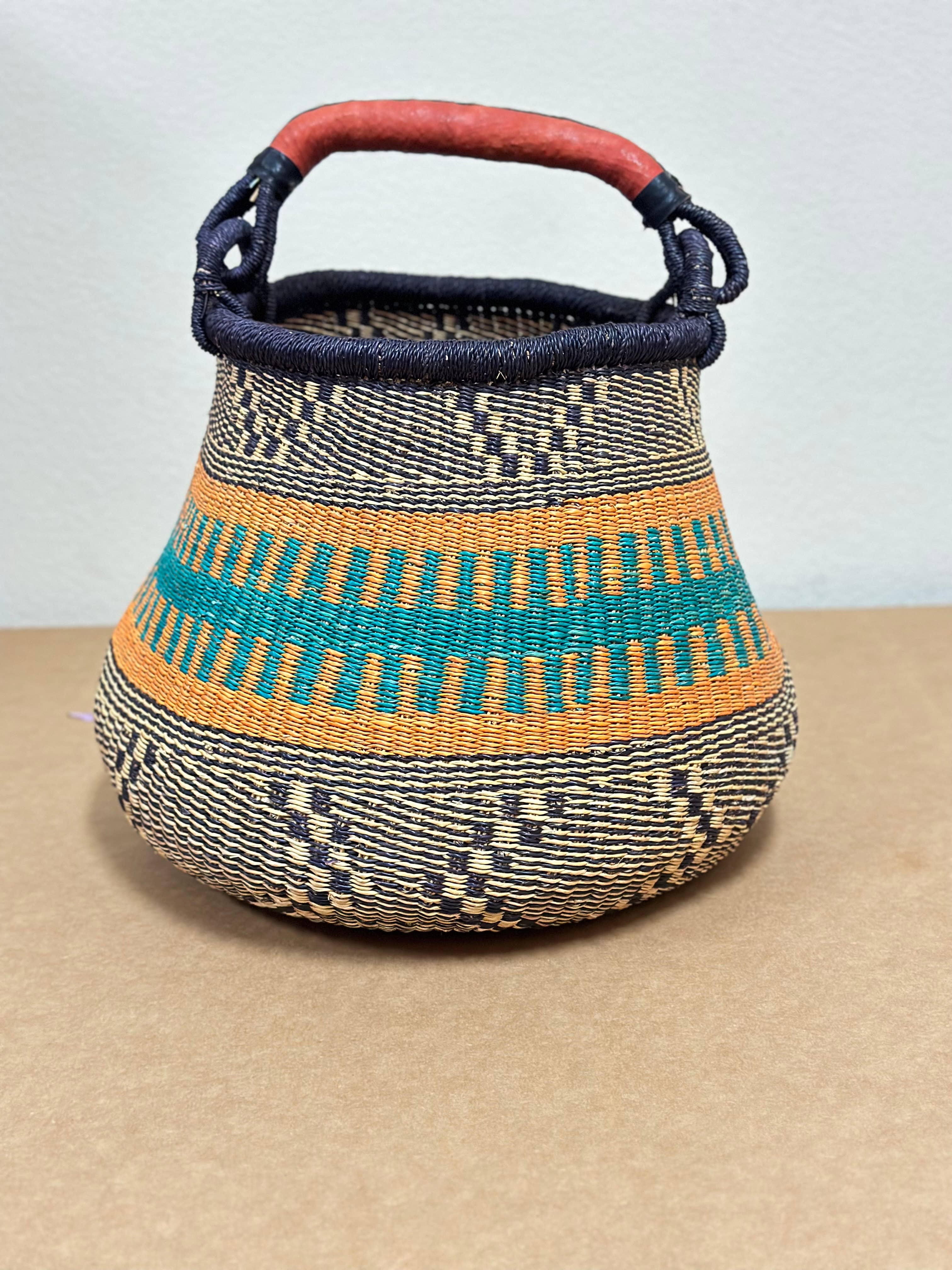 The African Home Goods - Wholesale Basket - Ghana Pot Basket Orange - diameter: 16"-18"; depth: 13"-15"5