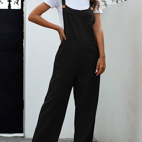 Salopette in tinta unita con bottoni larghi per la vendita all'ingrosso da parte di Sheer Trend