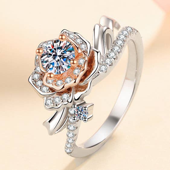 Moissanite Rose Flower Engagement Ring in Sterling Silver for wholesale by Perimade & Co. LLC