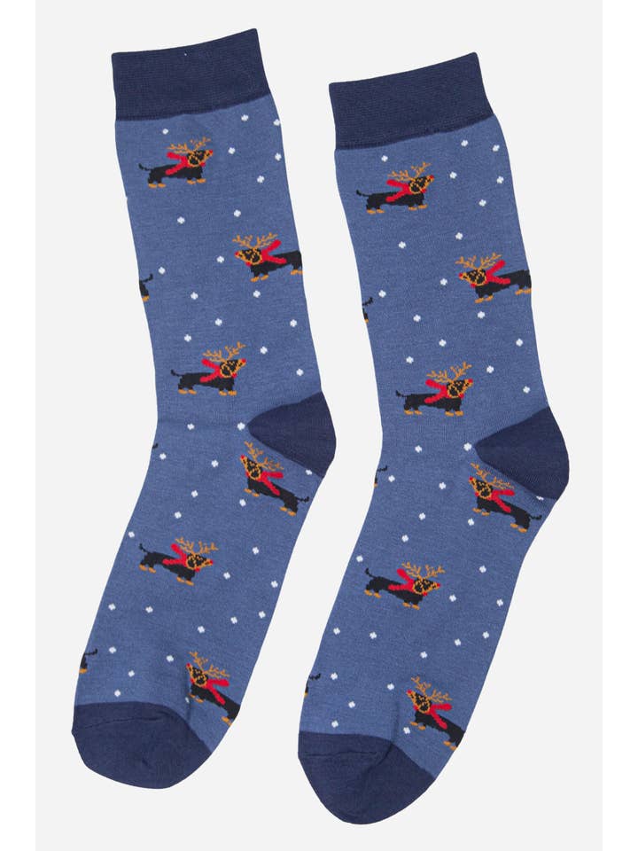 Sock Talk - Venta al por mayor Calcetines - Hombre - Calcetines azules para hombre con estampado de salchichón en cuernos y estampado de bambú
