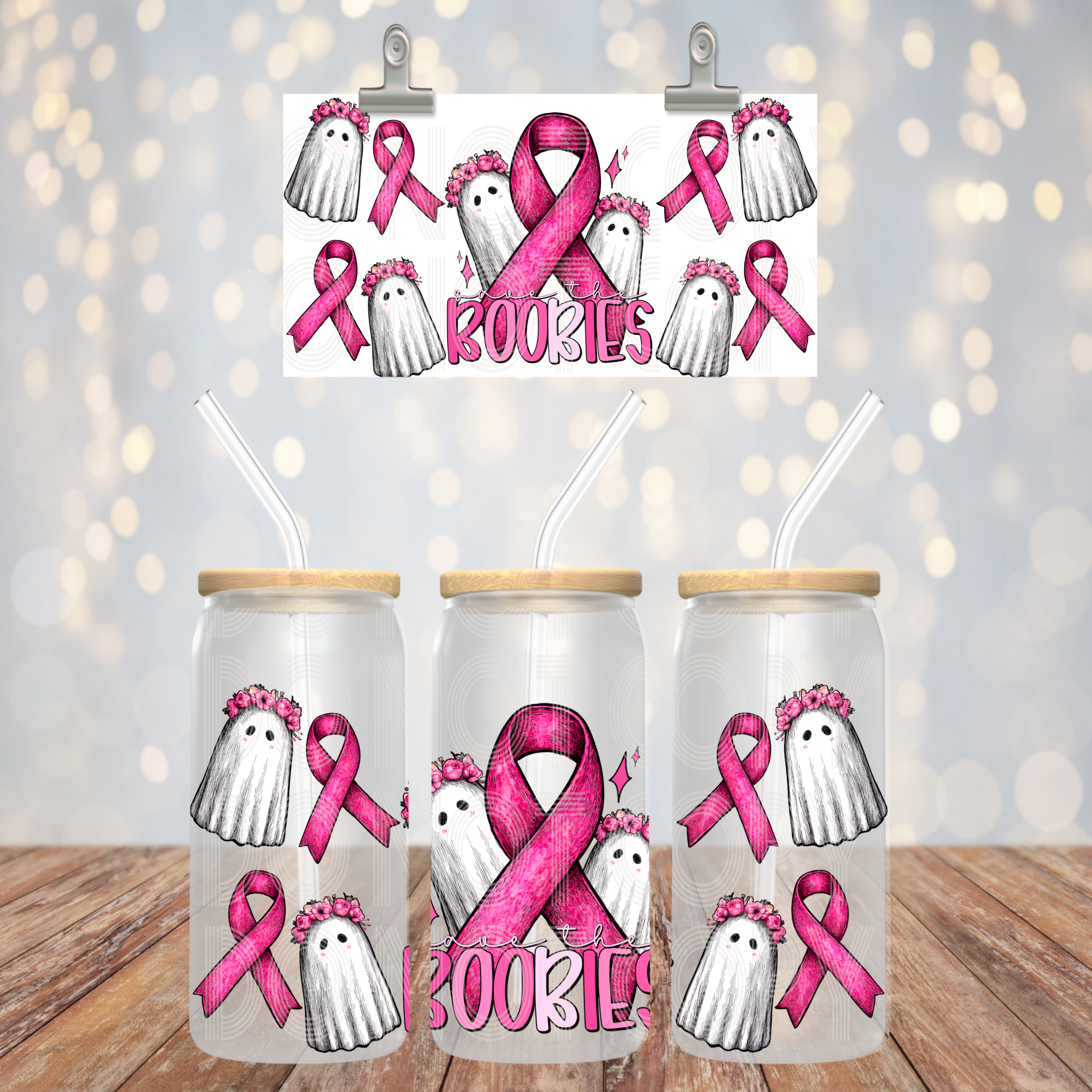 Red Dirt Transfers - Wholesale Sublimation Transfer - Boobies UV DTF Libbey Transfer | Trendy Awareness Libbey Wrap | Ready to Transfer | High Quality | Waterproof UV Transfer0