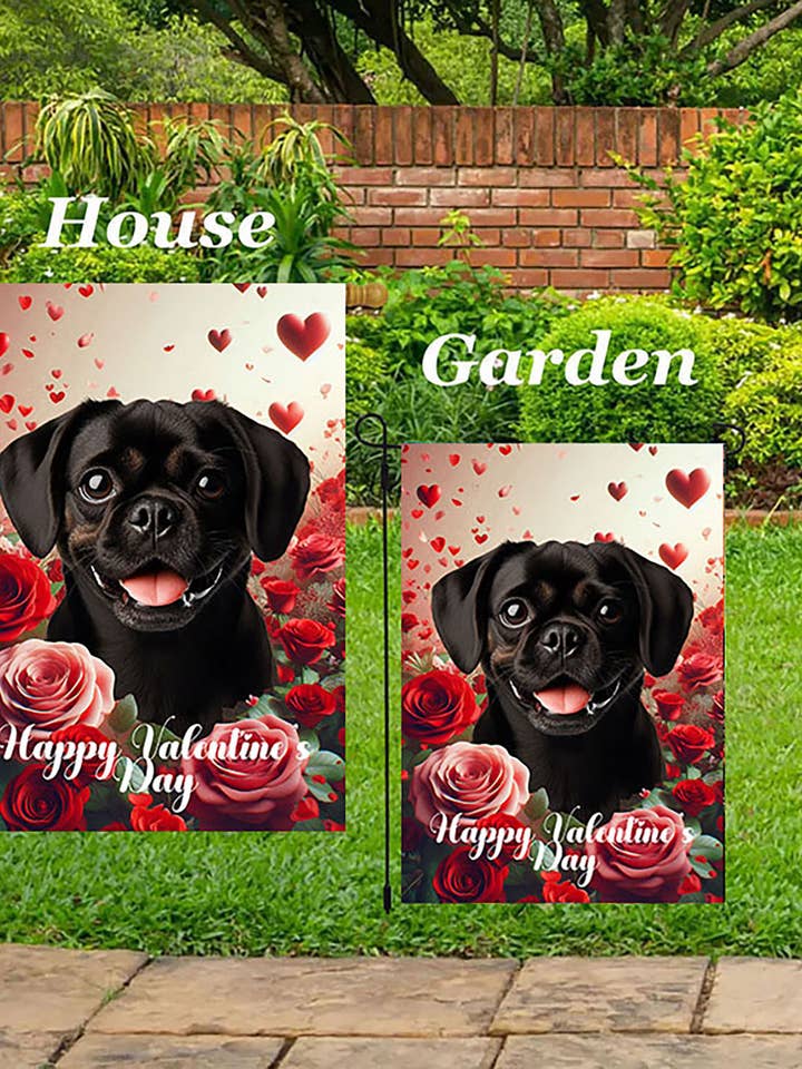 Puggle Black - Valentine Garden Flag for wholesale by Best of Breed Products