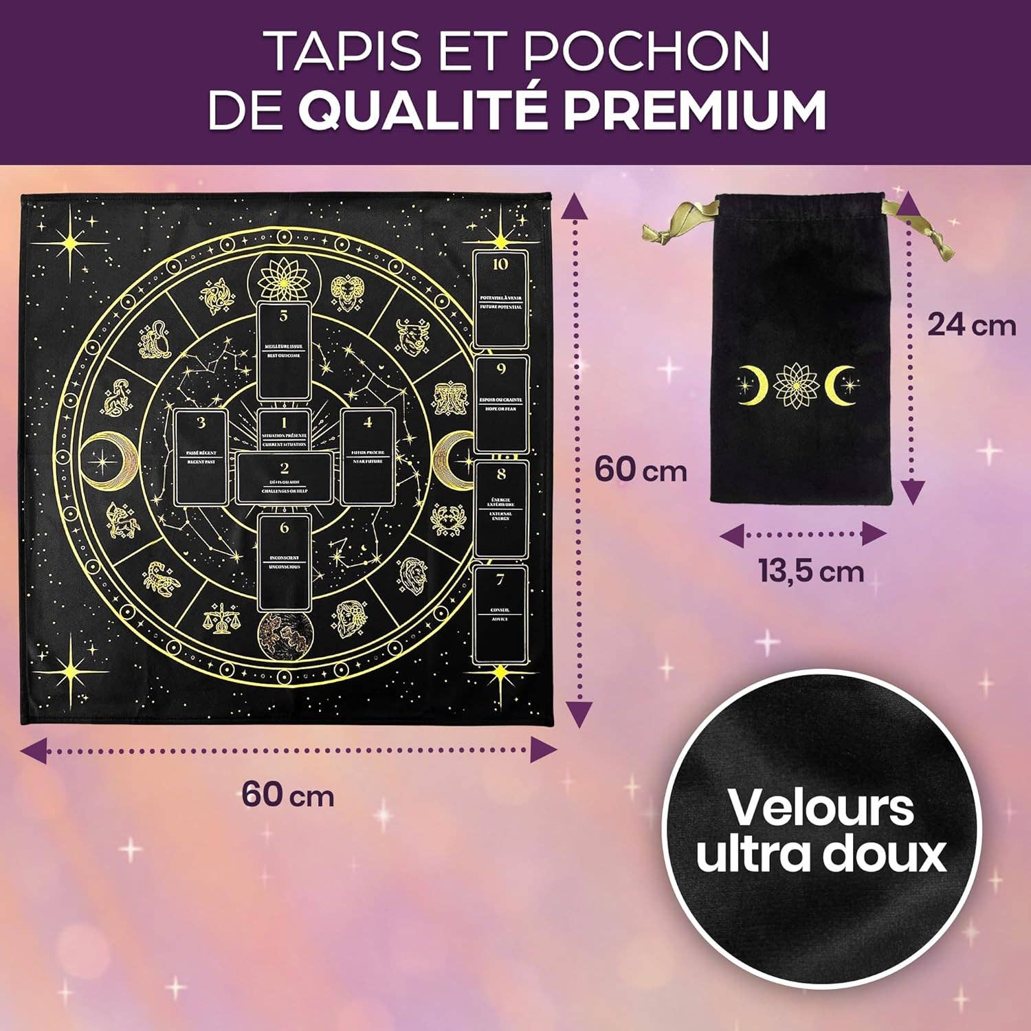 Vibratis - Venta al por mayor Cartas del tarot - Tapete Adivinación Tirada Celta & Bolsa - Tapete Oráculo Negro4