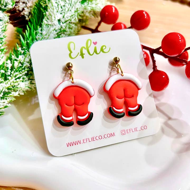 Eflie - Wholesale Dangle Earrings - Santa Claus Behind Christmas Funny Earrings Gift Idea Holida