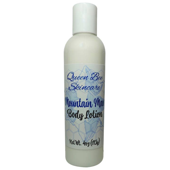 Mountain Man Lichaamslotion 4oz voor wholesale door Queen Bee Skincare, LLC