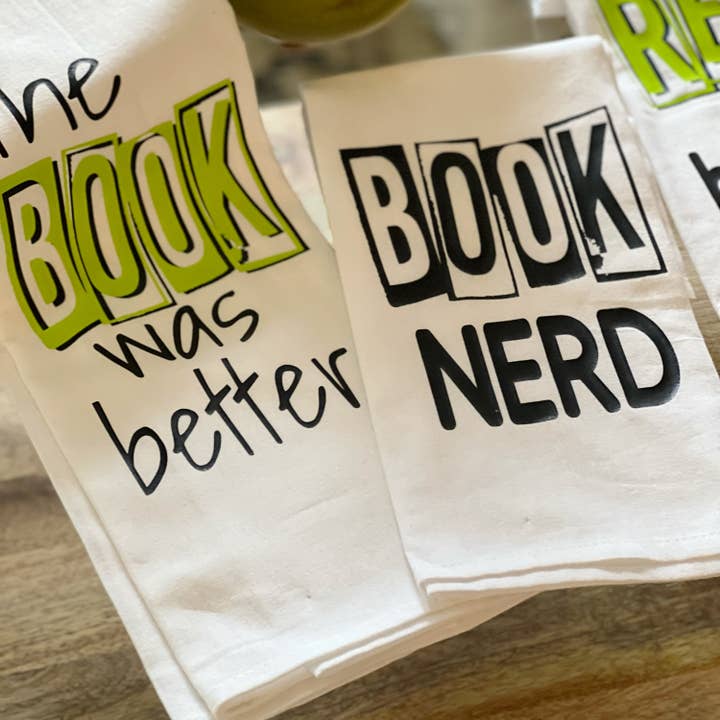 Book Nerds Read Banned Books -Humorous kitchen bar towel LG for wholesale by Pretty Clever Words