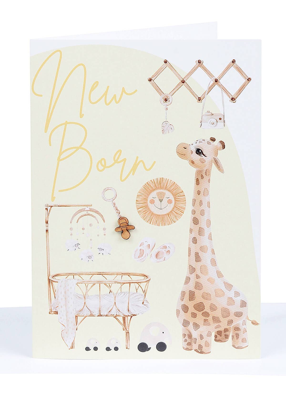 Lil's Cards - Wholesale Baby card - Yellow New Baby Card - Boho design with a Small Wooden Dummy0