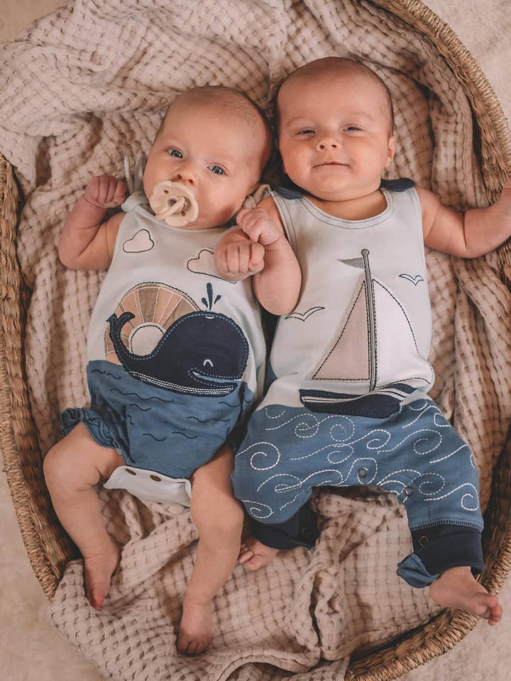 L'ovedbaby - Wholesale Jumpsuit - Baby - Organic Appliqué Harem Romper in Sailboat