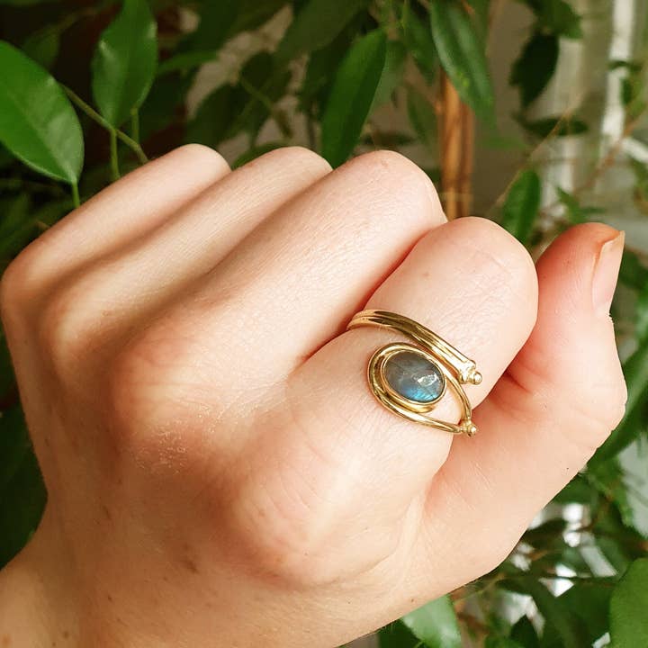 Kaali Boutique - Wholesale Multi-Stone Ring - Adjustable Labradorite Ring Ethnic style Brass / Boho / Bohemian / Psy / Rustic / Tribal / Gypsy / Festival / Healing / Festival4